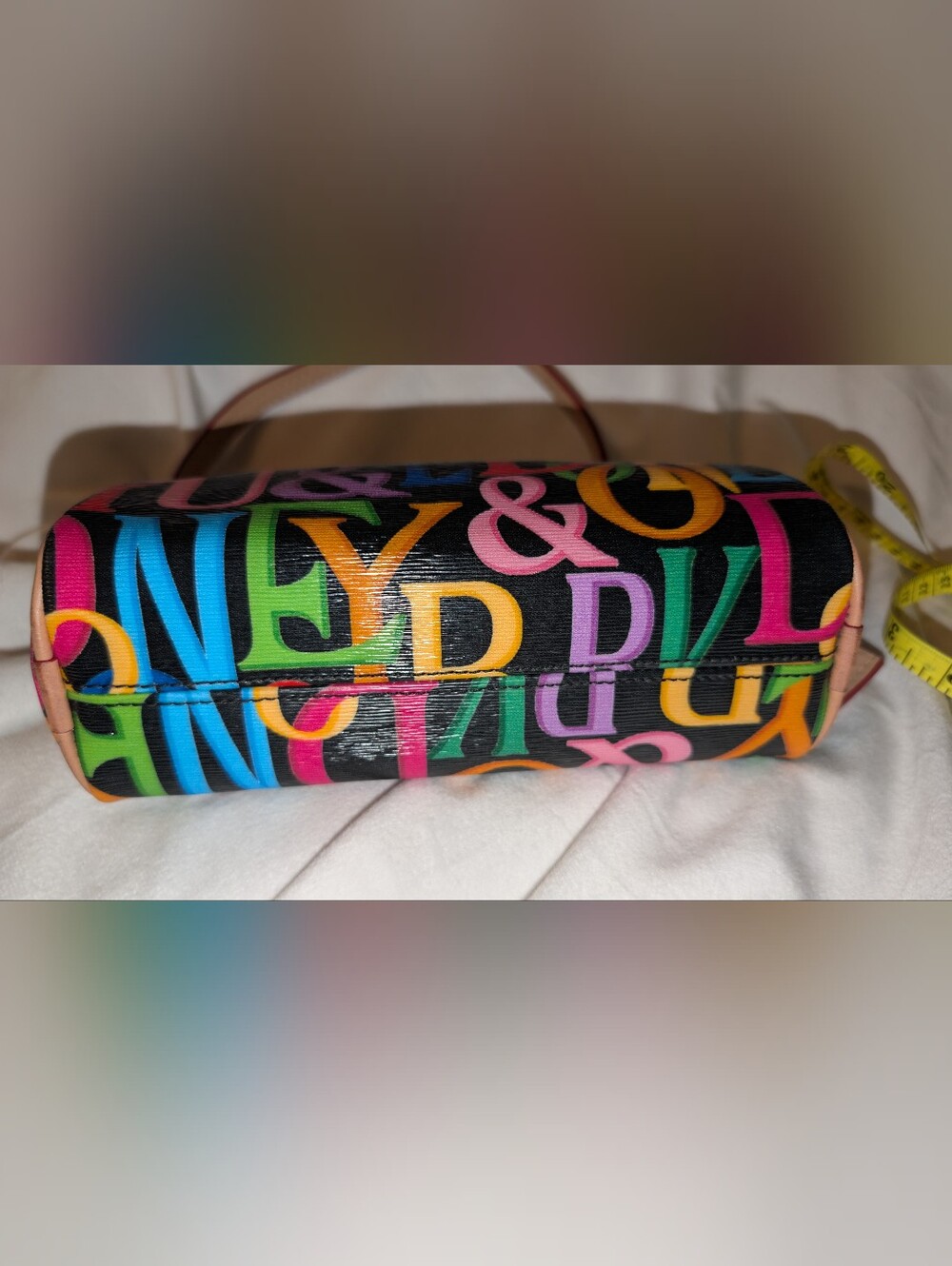 Dooney & Bourke Retro Grafica Mini Barrel Bag Rainbow Zipper Black Multi EUC - Picture 4 of 16
